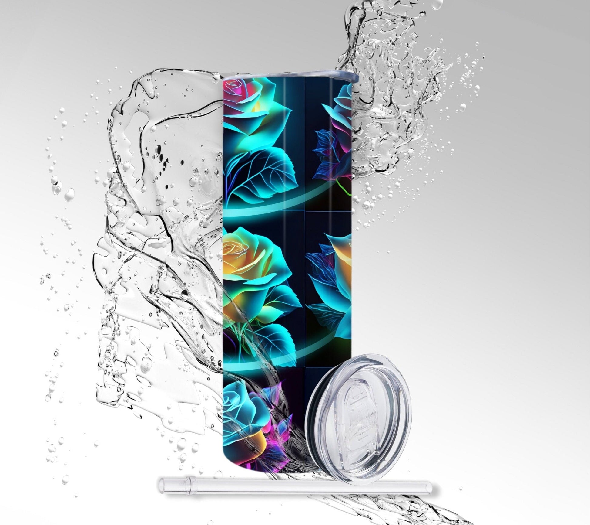 Neon Rainbow Roses, Sublimated 20 oz Skinny Tumbler