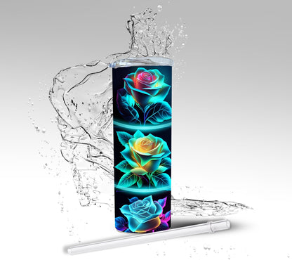 Neon Rainbow Roses, Sublimated 20 oz Skinny Tumbler