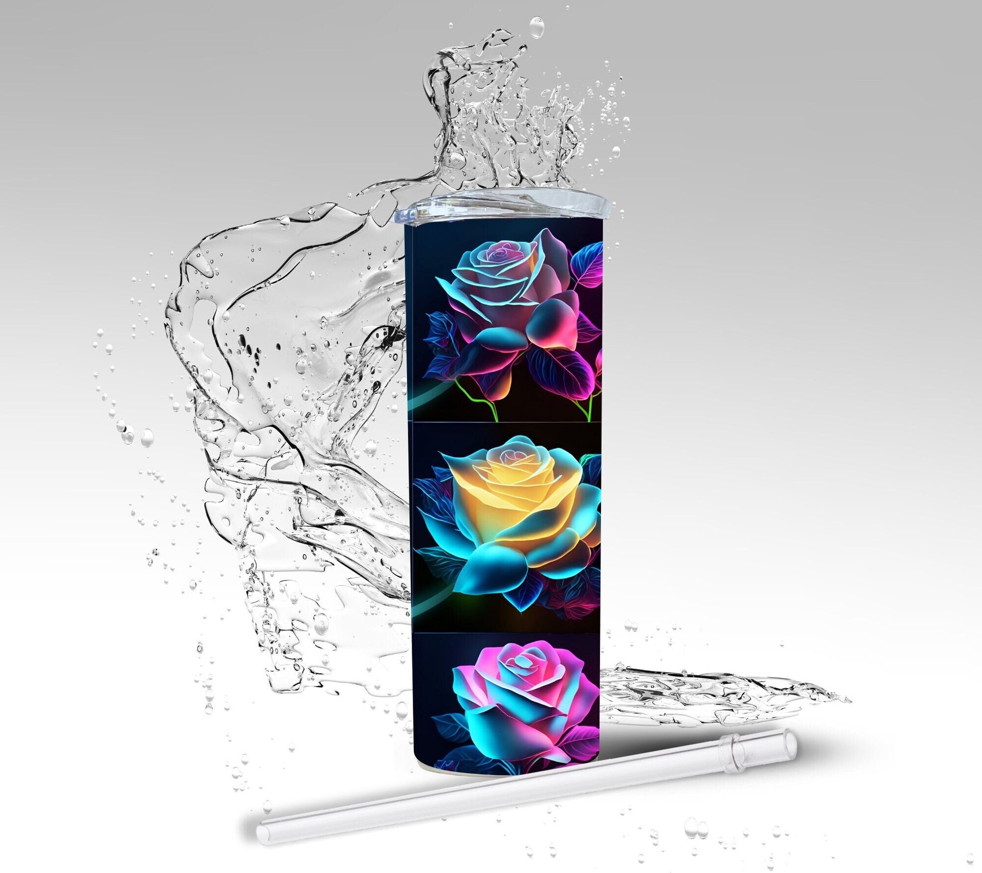 Neon Rainbow Roses, Sublimated 20 oz Skinny Tumbler