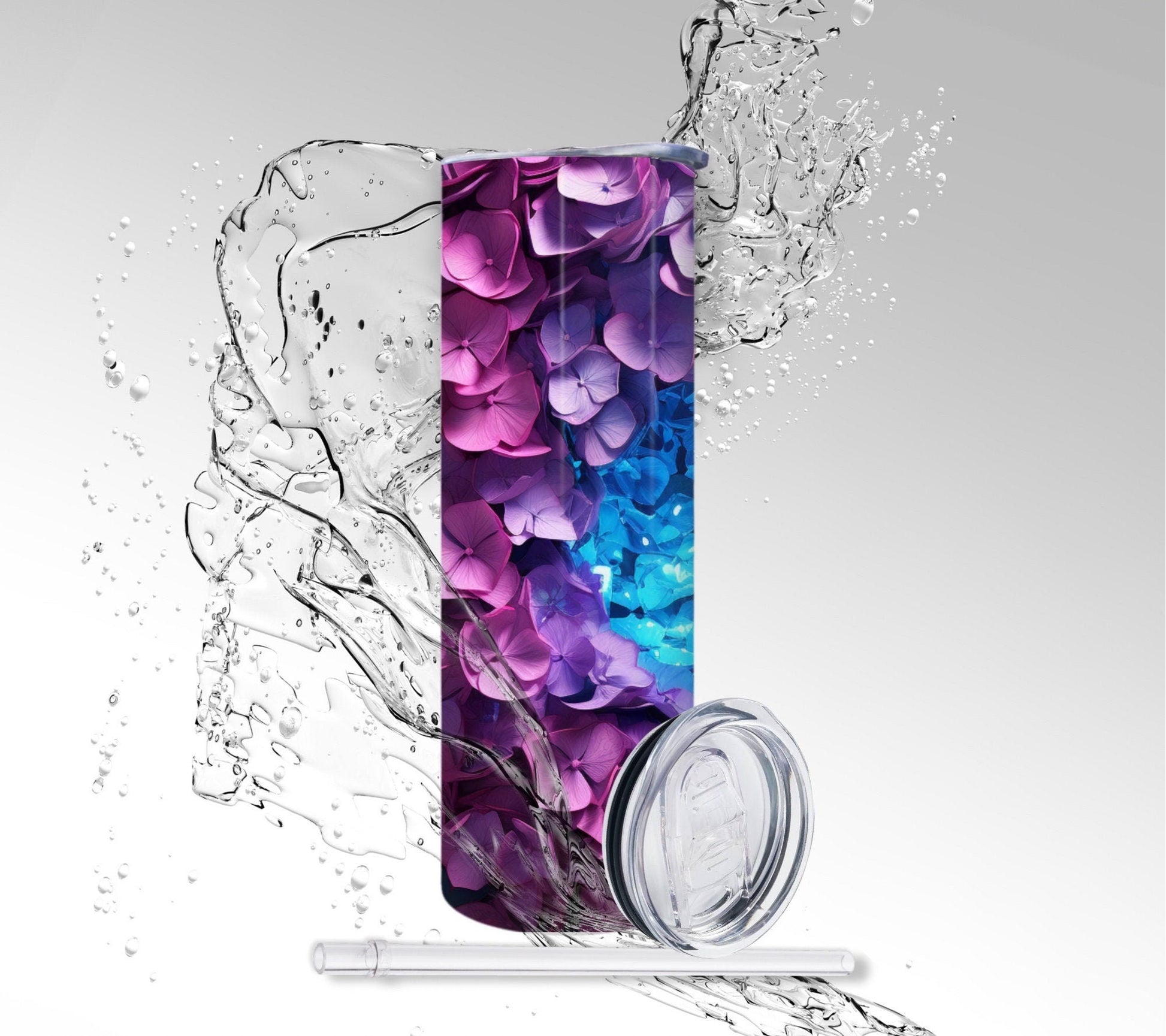Purple Hydrangeas, Sublimated 20 oz Skinny Tumbler