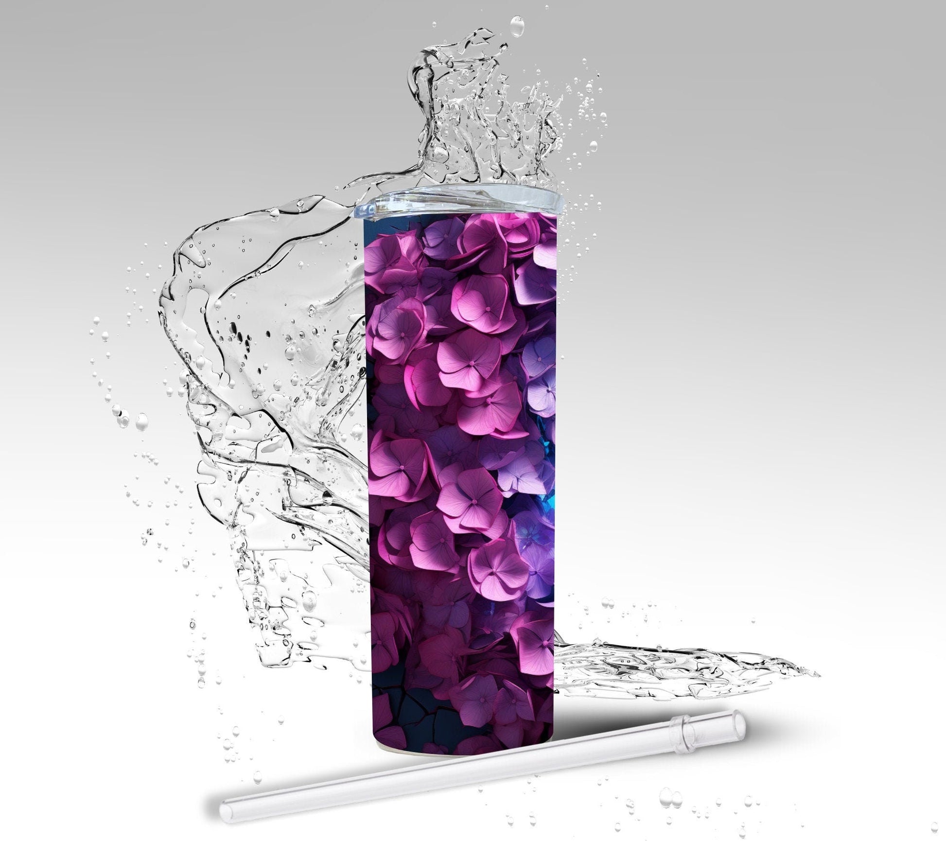 Purple Hydrangeas, Sublimated 20 oz Skinny Tumbler