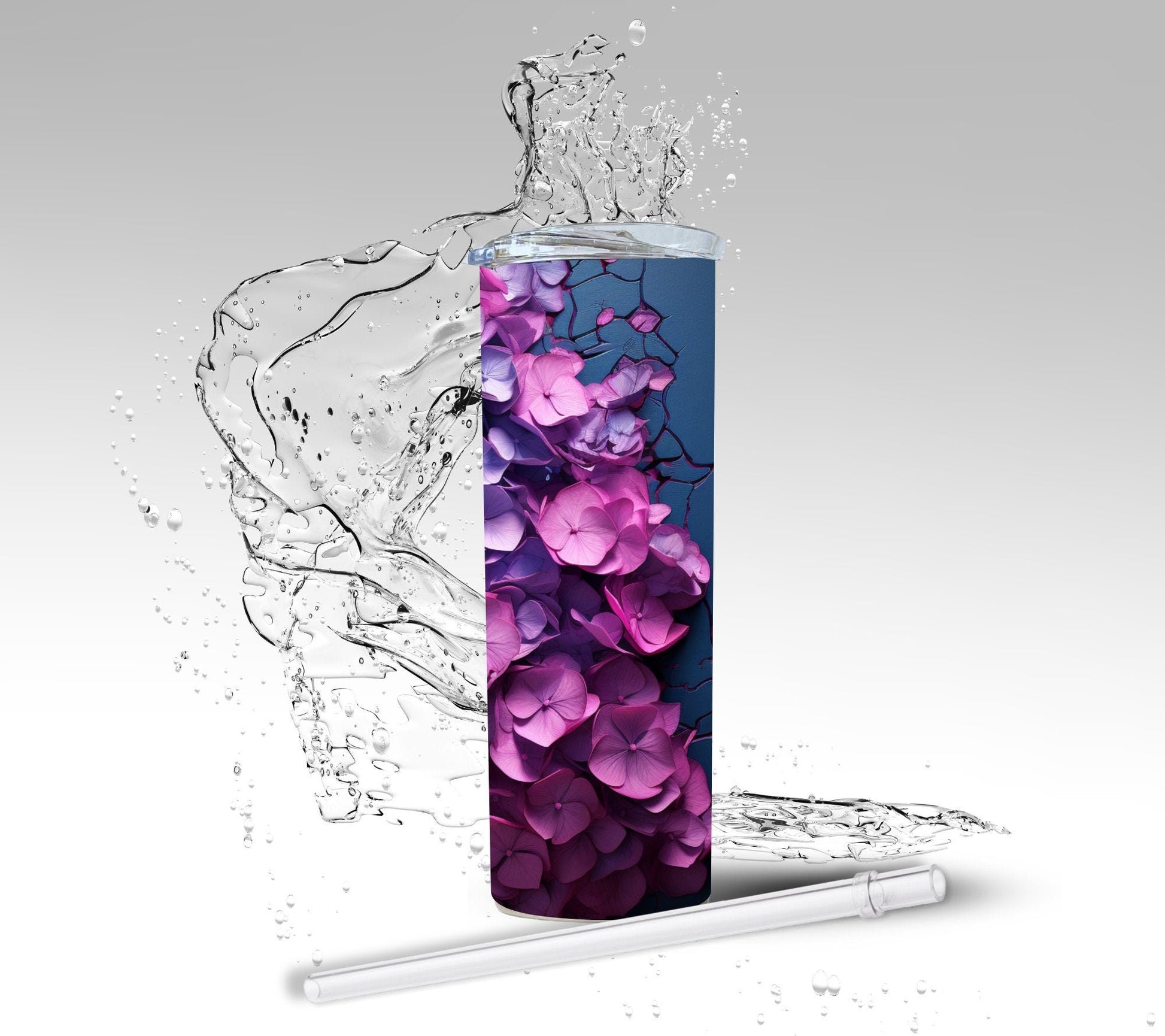 Purple Hydrangeas, Sublimated 20 oz Skinny Tumbler