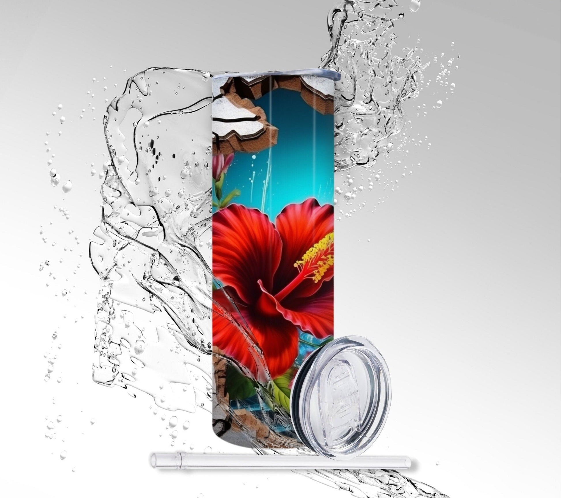 Red Hibiscus, Sublimated 20 oz Skinny Tumbler