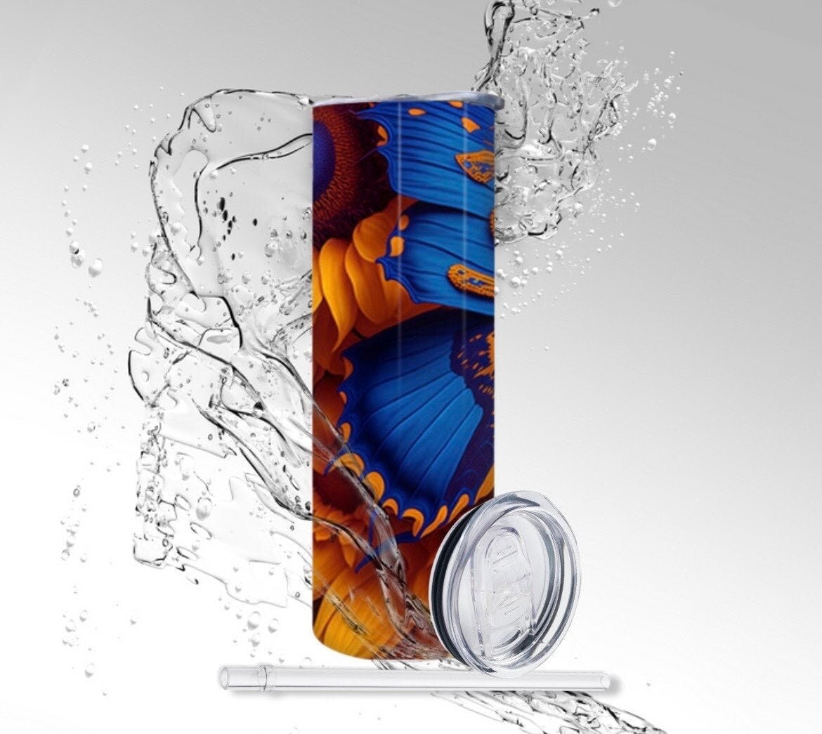 Sunflower & Butterflies, Sublimated 20 oz Skinny Tumbler