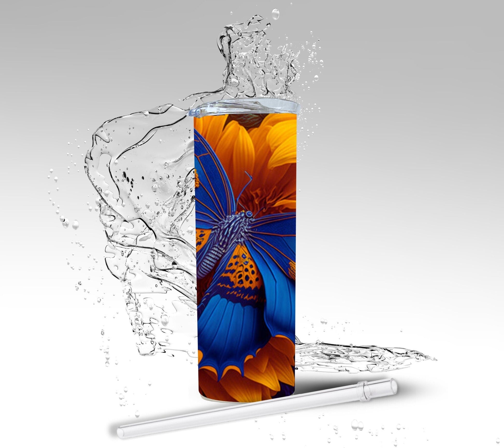 Sunflower & Butterflies, Sublimated 20 oz Skinny Tumbler