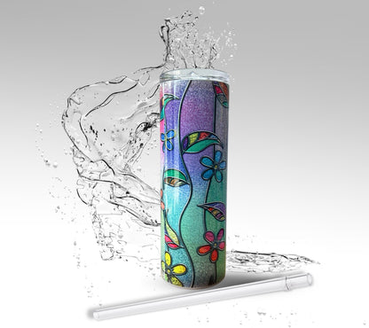 Stained Glass Flowers, Sublimated 20 oz Skinny Tumbler