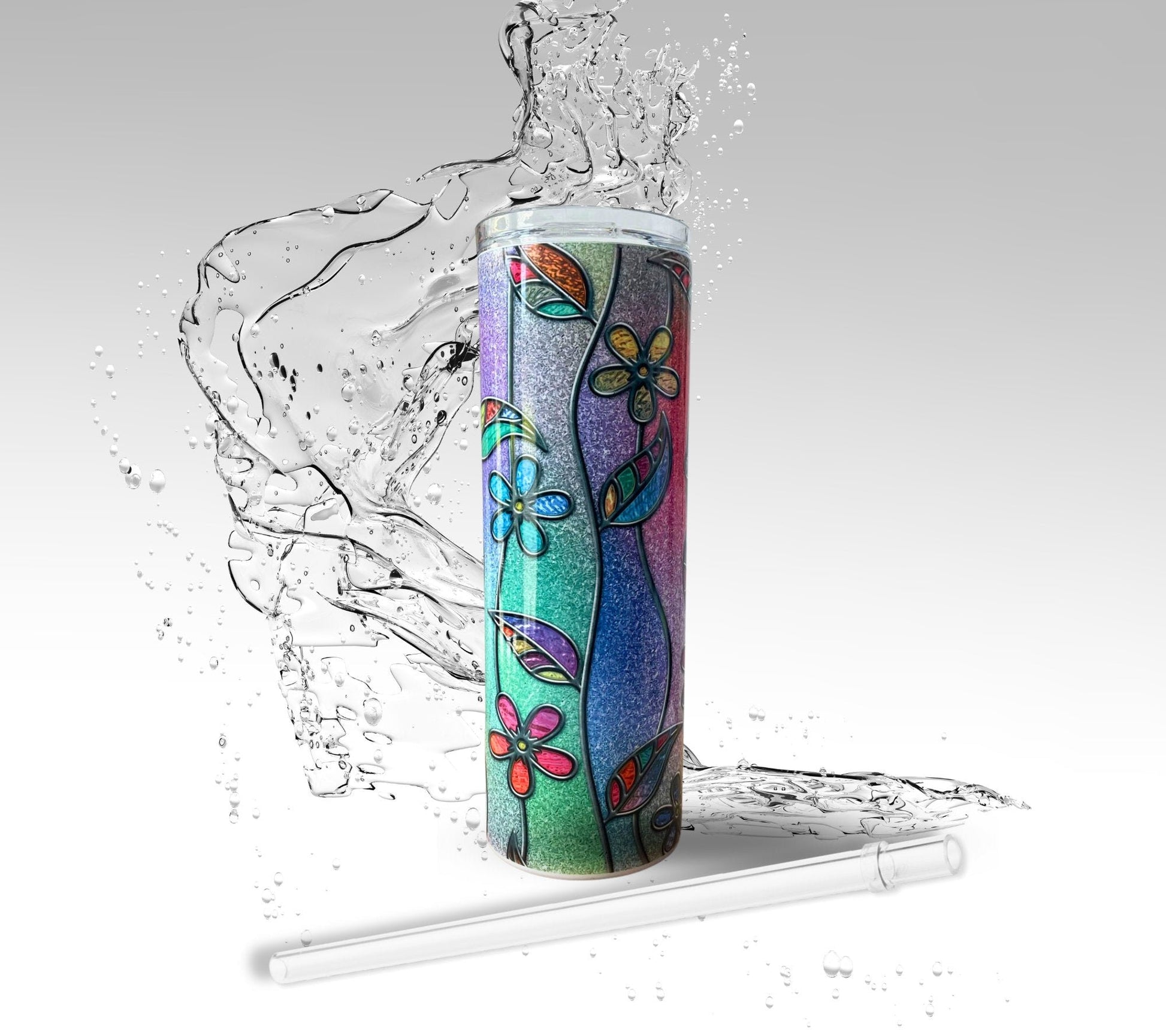 Stained Glass Flowers, Sublimated 20 oz Skinny Tumbler