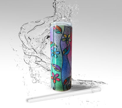 Stained Glass Flowers, Sublimated 20 oz Skinny Tumbler