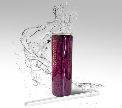 Pink & Black Paisley Flower, Glitter Epoxy Custom oz Tumbler