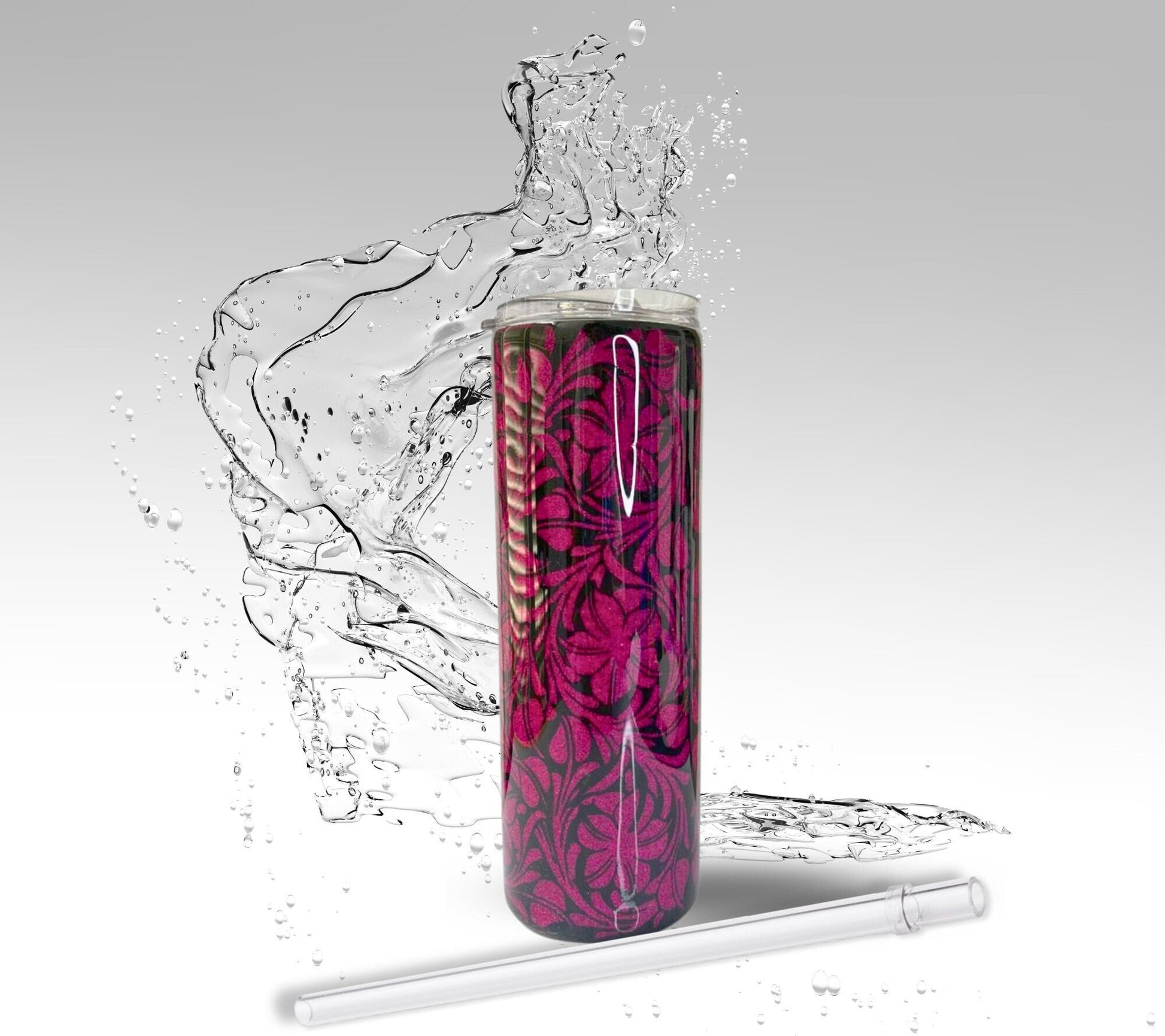 Pink & Black Paisley Flower, Glitter Epoxy Custom oz Tumbler