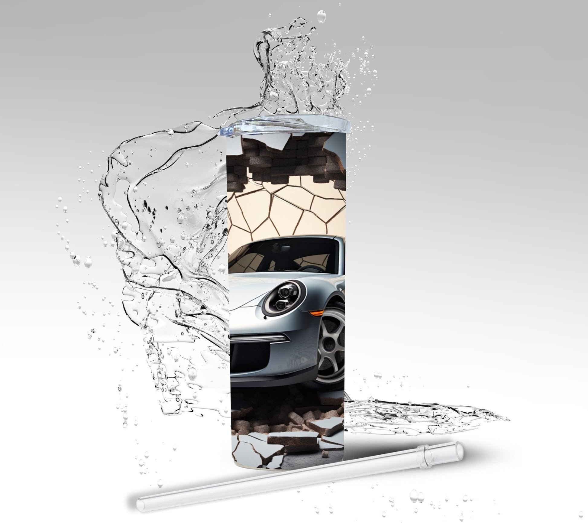 Cracked Wall Sports Car, Sublimated 20 oz Skinny Tumbler