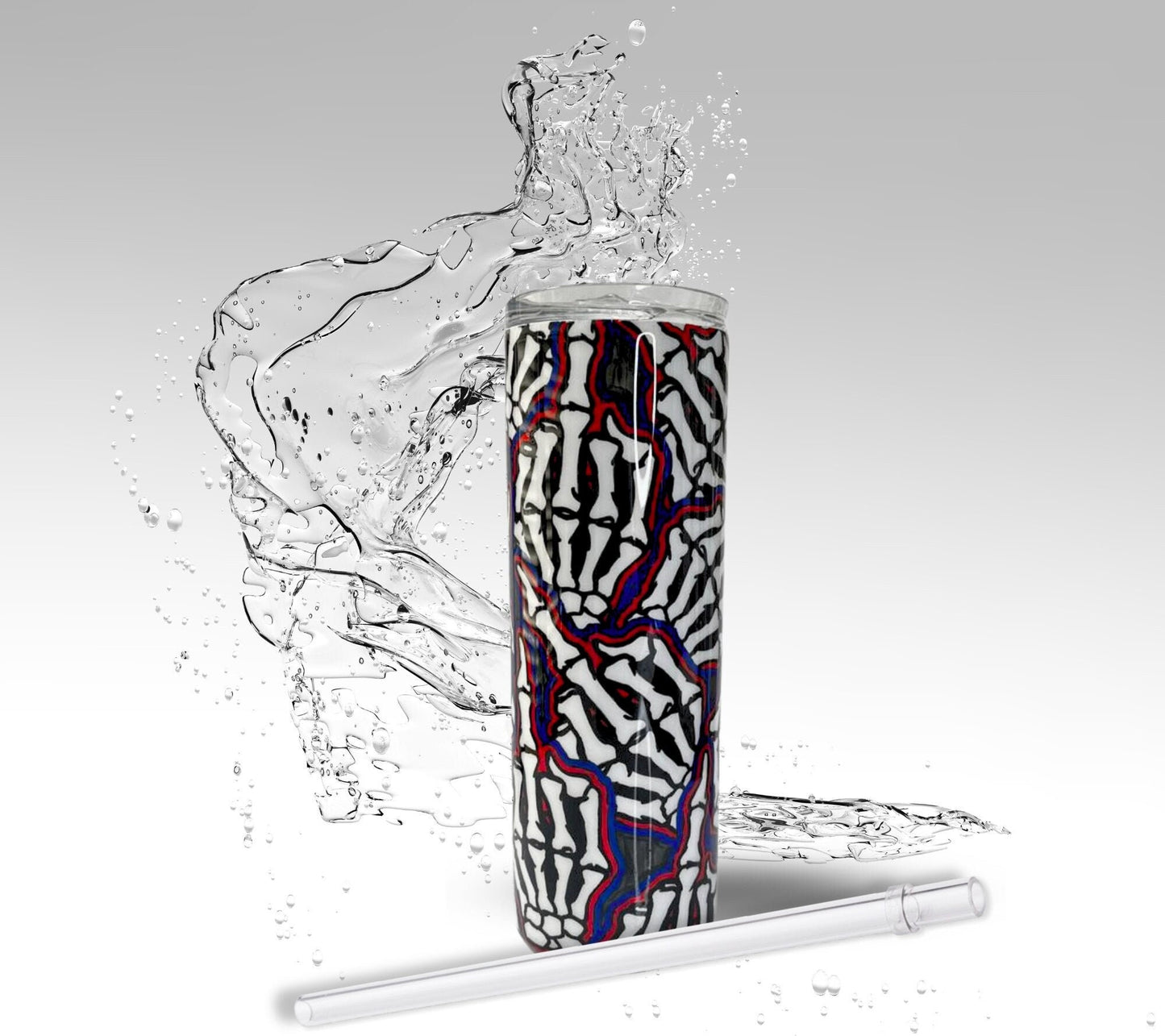Hand Colored Skeleton F You Tumbler, 20 oz Skinny Stainless Steel Drinking Cup