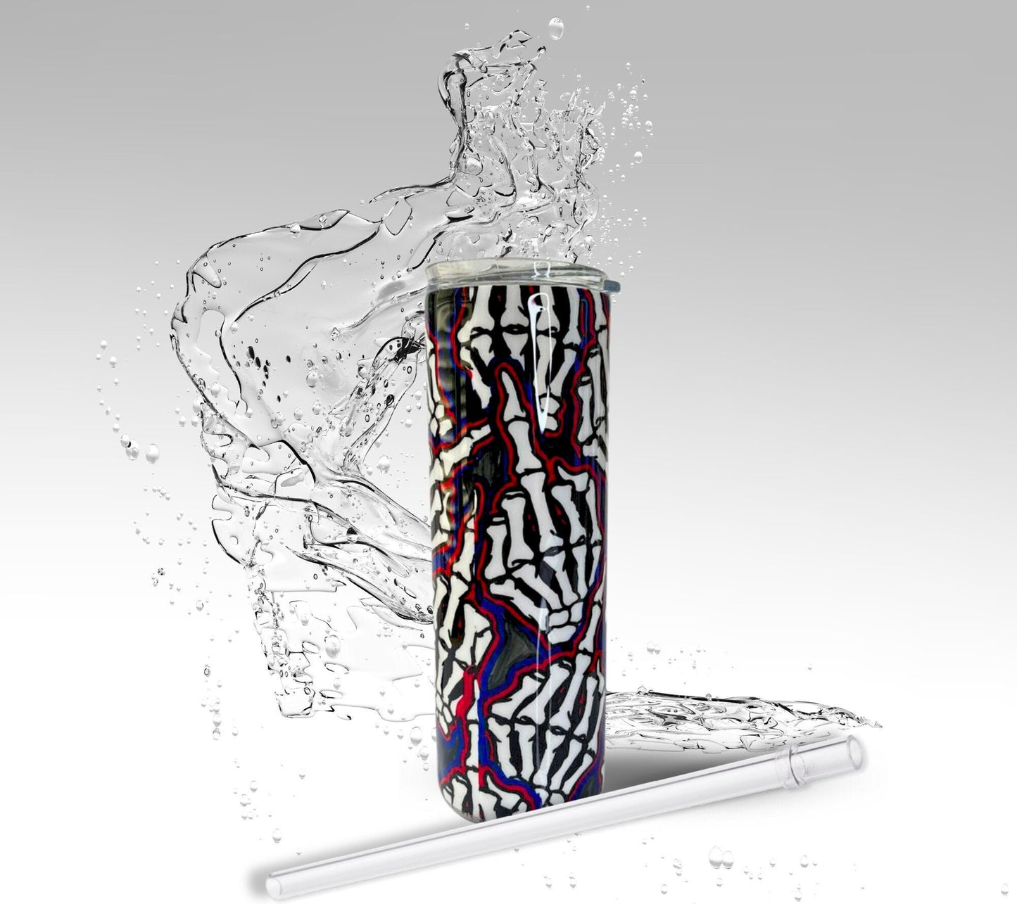 Hand Colored Skeleton F You Tumbler, 20 oz Skinny Stainless Steel Drinking Cup