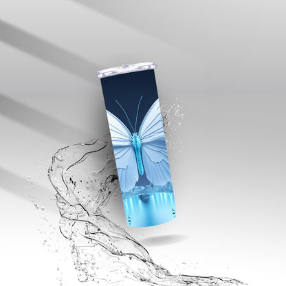 White & Blue Butterfly, Sublimation Insulated Tumbler