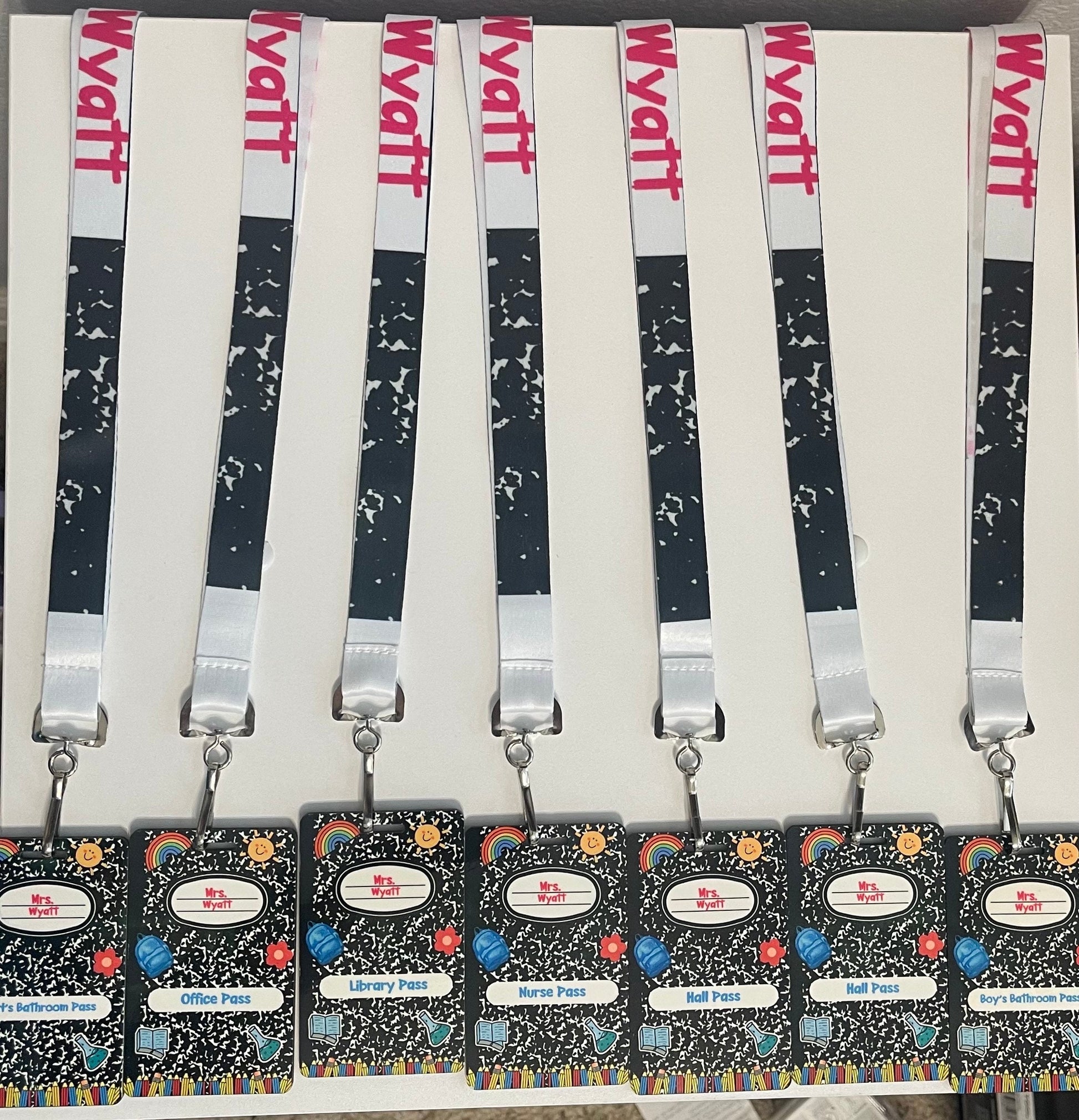Personalized Teacher Hall Pass Set | Laser Engraved School Passes | Cute Classroom Lanyard Passes | Durable Acrylic MDF | Teacher Must Have