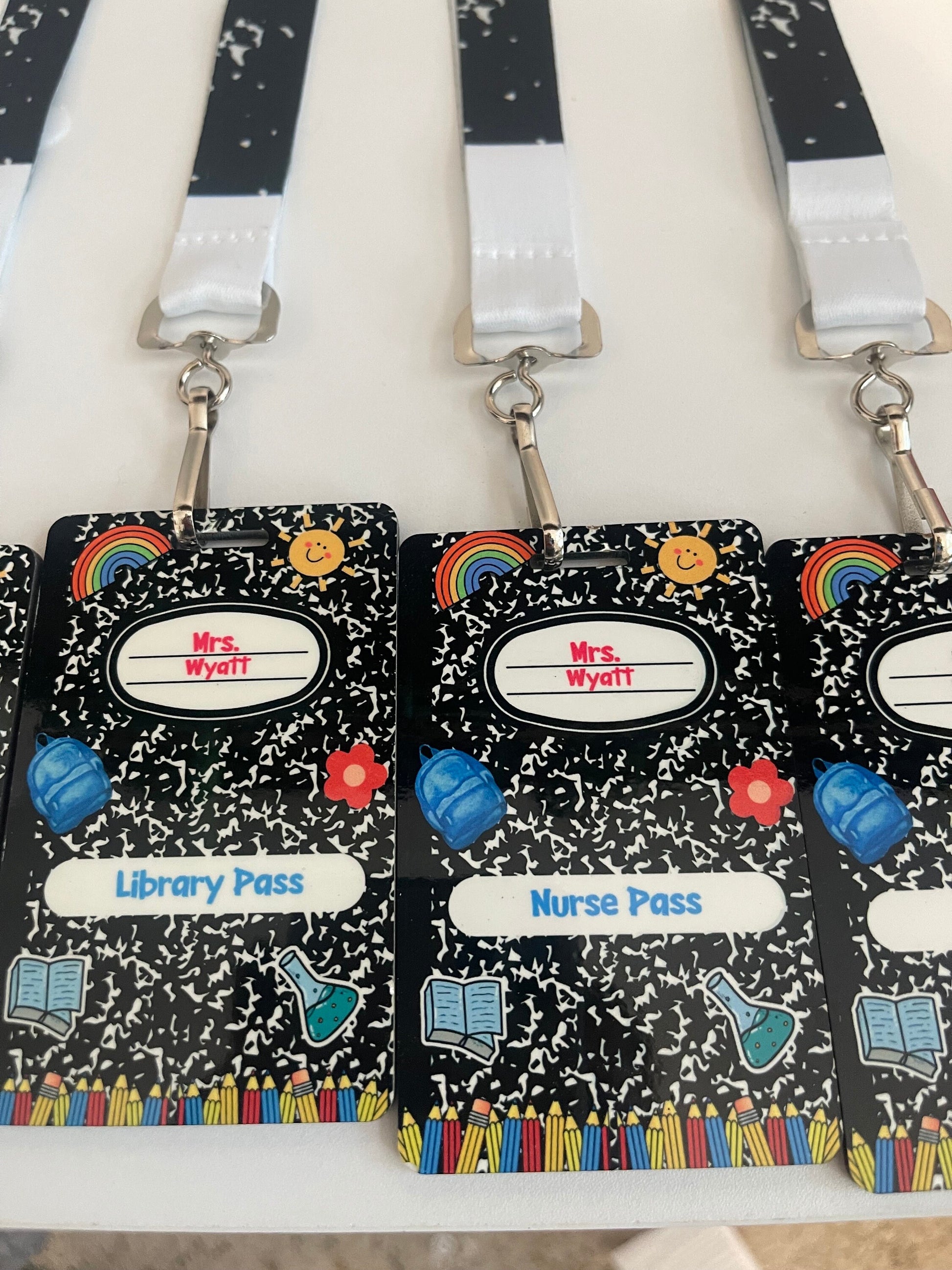 Personalized Teacher Hall Pass Set | Laser Engraved School Passes | Cute Classroom Lanyard Passes | Durable Acrylic MDF | Teacher Must Have