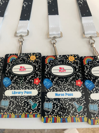 Personalized Teacher Hall Pass Set | Laser Engraved School Passes | Cute Classroom Lanyard Passes | Durable Acrylic MDF | Teacher Must Have