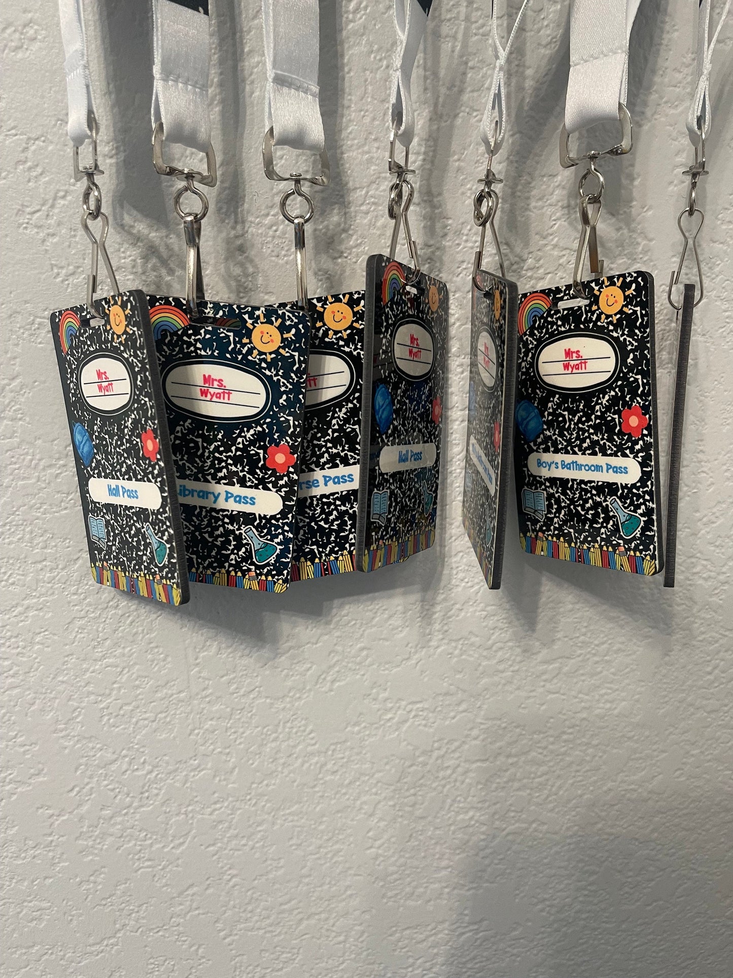 Personalized Teacher Hall Pass Set | Laser Engraved School Passes | Cute Classroom Lanyard Passes | Durable Acrylic MDF | Teacher Must Have