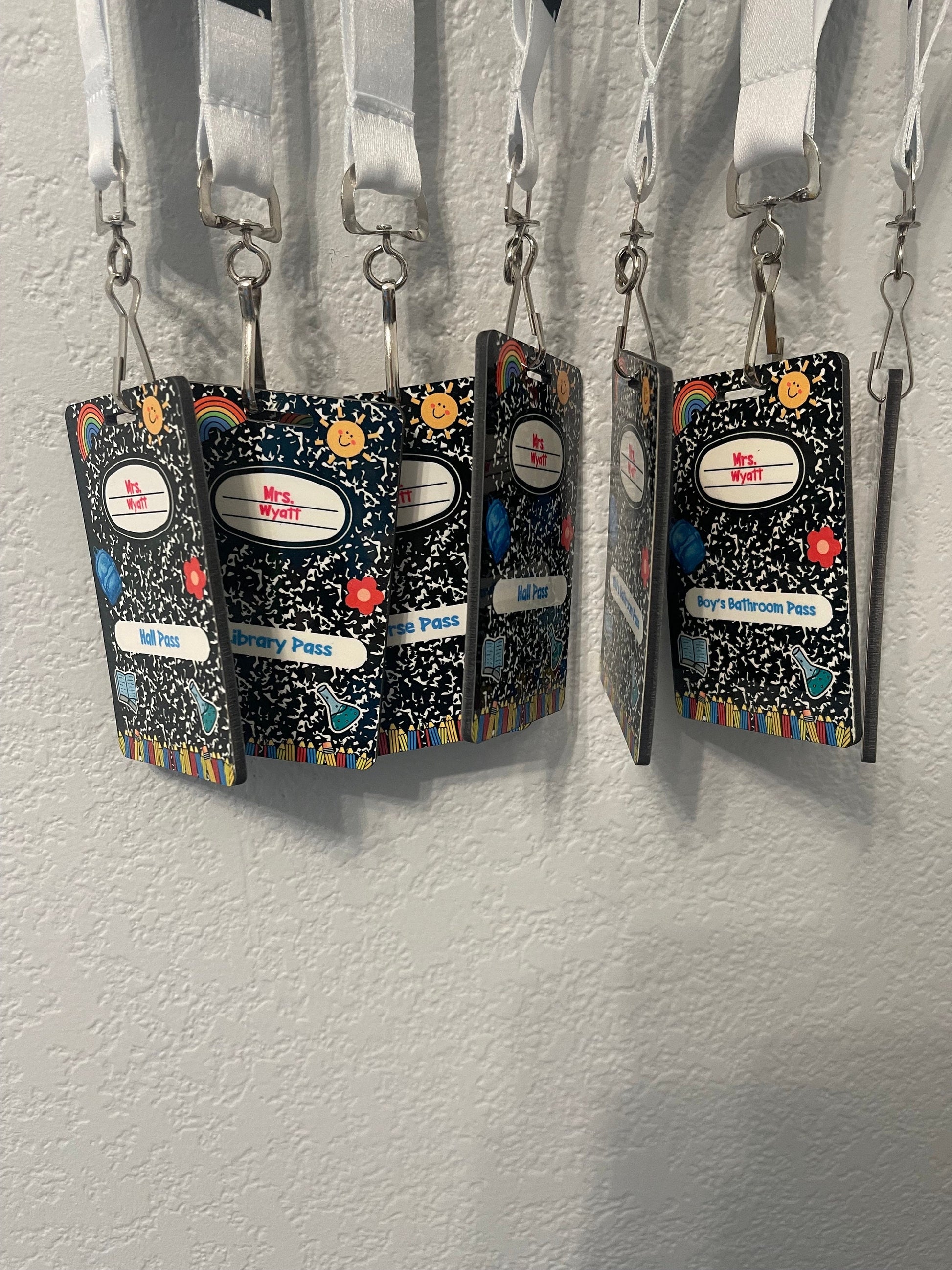 Personalized Teacher Hall Pass Set | Laser Engraved School Passes | Cute Classroom Lanyard Passes | Durable Acrylic MDF | Teacher Must Have