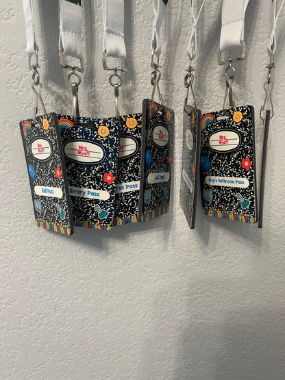 Personalized Teacher Hall Pass Set | Laser Engraved School Passes | Cute Classroom Lanyard Passes | Durable Acrylic MDF | Teacher Must Have