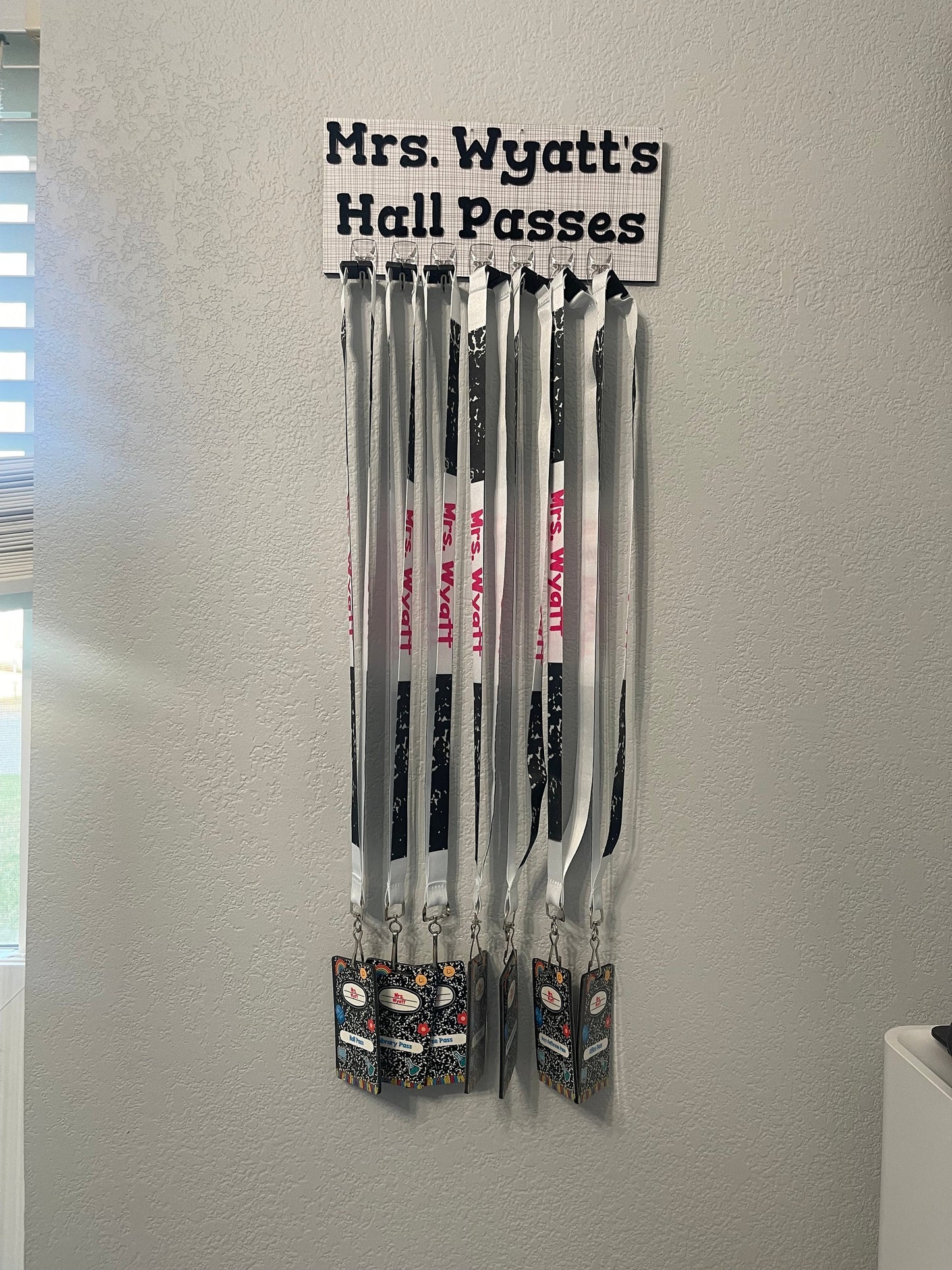 Personalized Teacher Hall Pass Set | Laser Engraved School Passes | Cute Classroom Lanyard Passes | Durable Acrylic MDF | Teacher Must Have