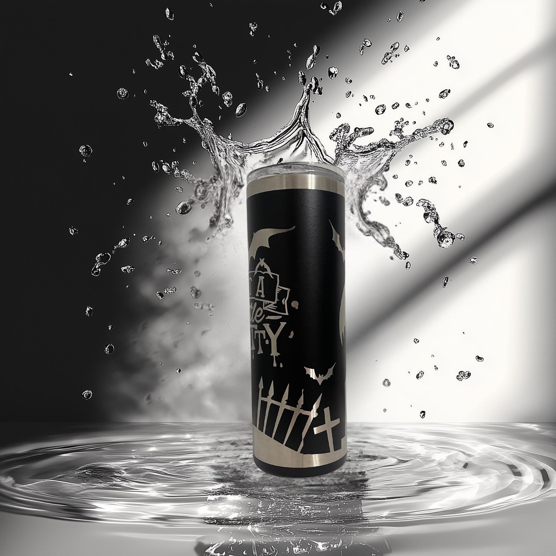 Just A Little Batty – Laser Engraved Halloween Tumbler | Spooky Cute Cup | Keeps Drinks Hot or Cold | Gothic Gift Idea
