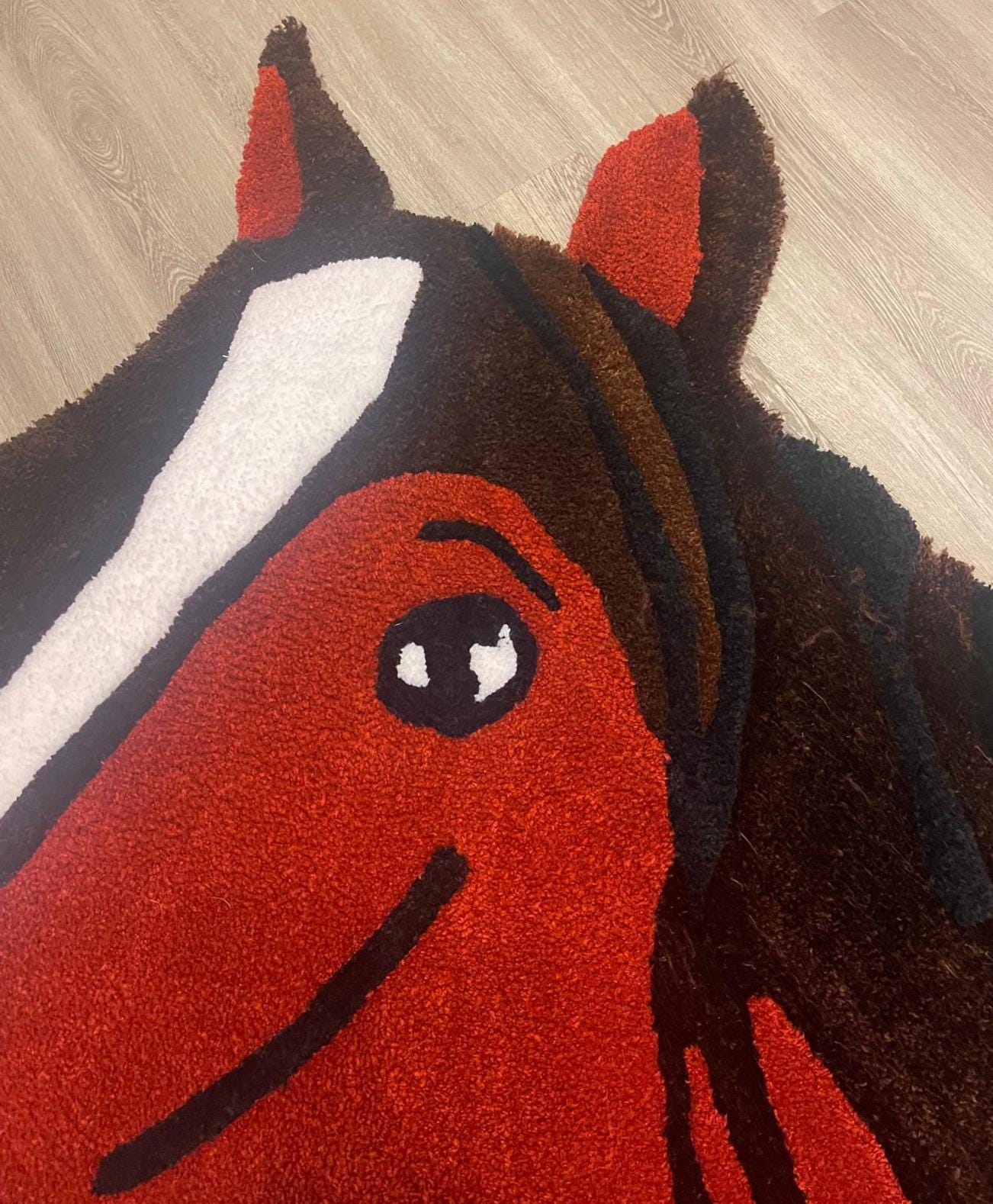 Horse Tufted Rug | Handmade Western Decor | Horse Lover Gift | Barn Style Accent | Country Home Rug | Farm Animal Carpet | Texas Made