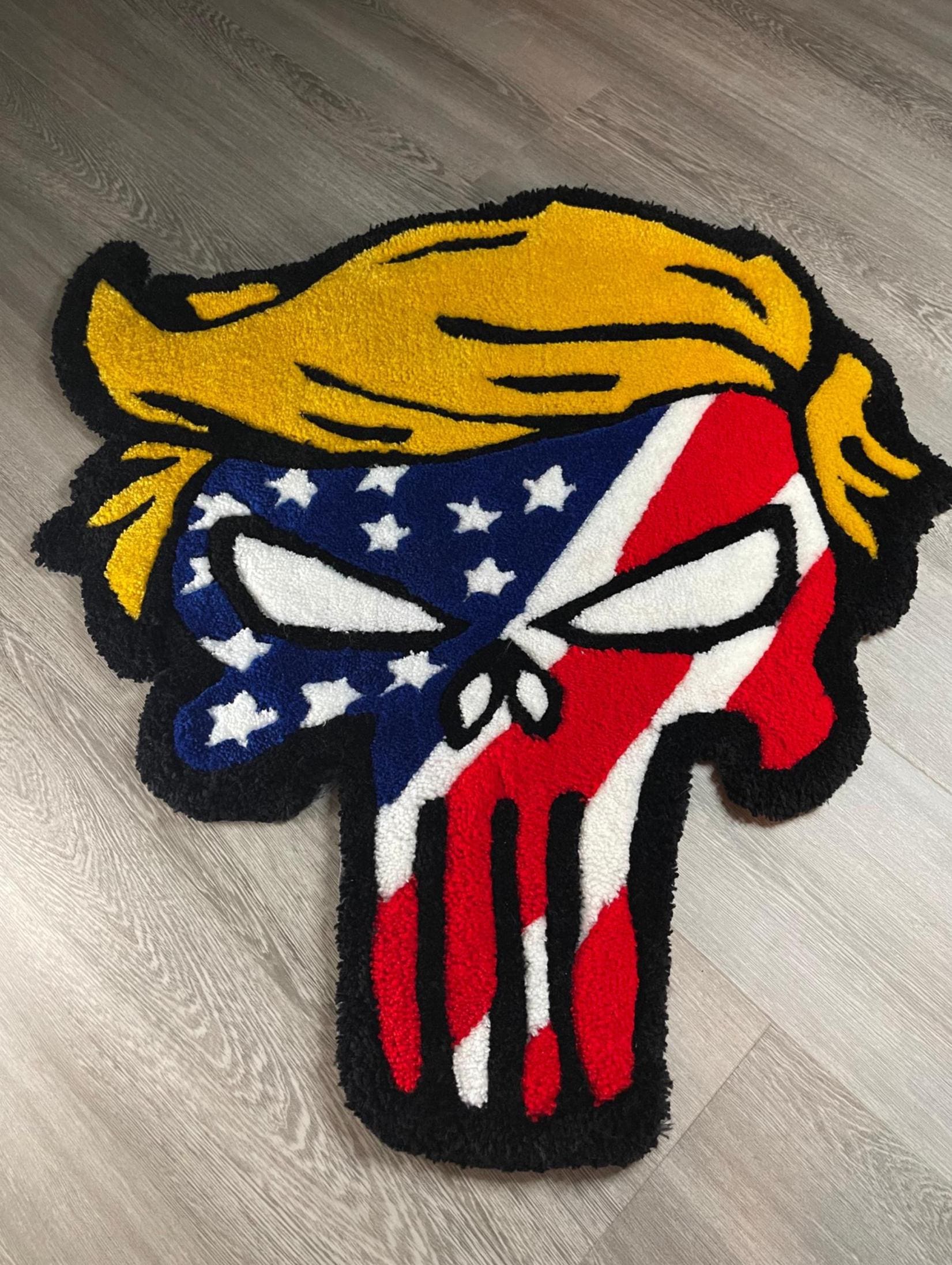 Trump Punisher Tufted Rug | Bold Patriotic Decor | Handmade Rug | Political Man Cave Art | Veteran Made | USA Flag Tufted Carpet