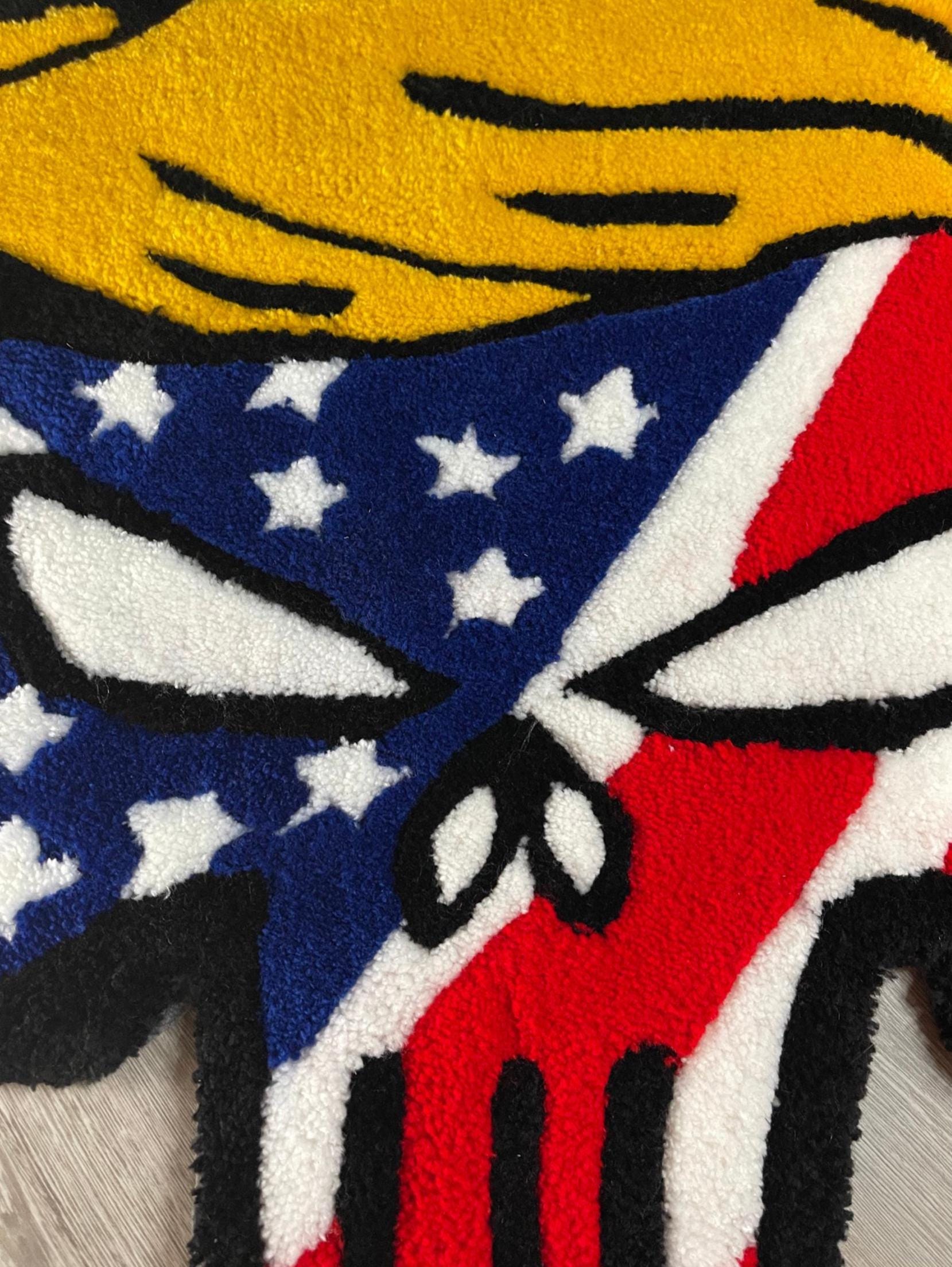 Trump Punisher Tufted Rug | Bold Patriotic Decor | Handmade Rug | Political Man Cave Art | Veteran Made | USA Flag Tufted Carpet