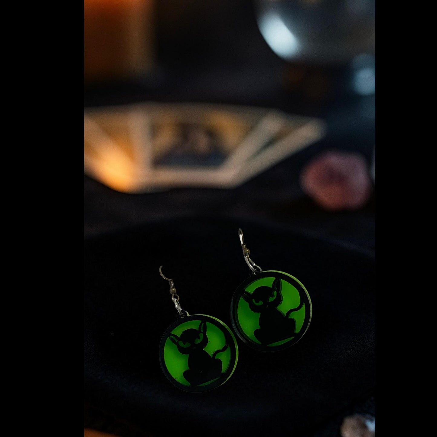 Glow Green Acrylic Cat Earrings | Handmade Halloween Jewelry