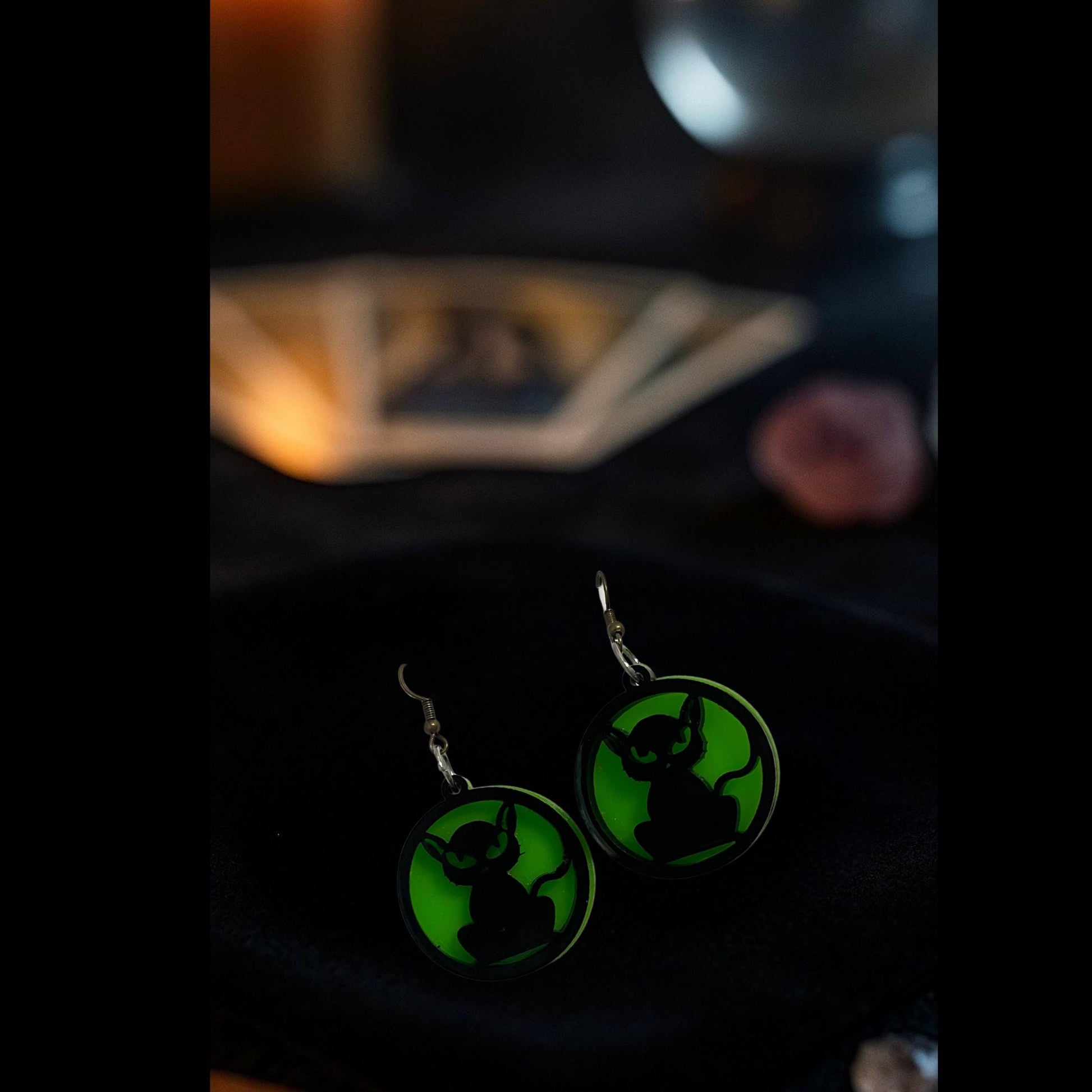 Glow Green Acrylic Cat Earrings | Handmade Halloween Jewelry