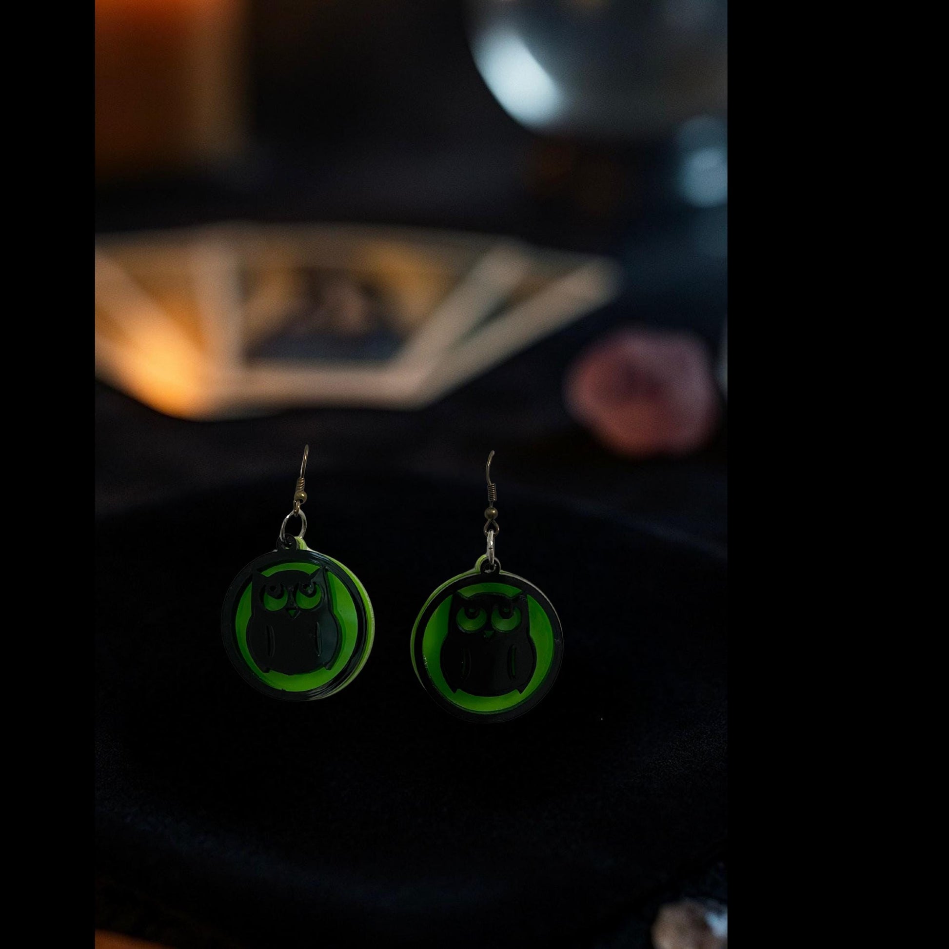 Glow Green Owl Halloween Earrings | Spooky Witchy Jewelry