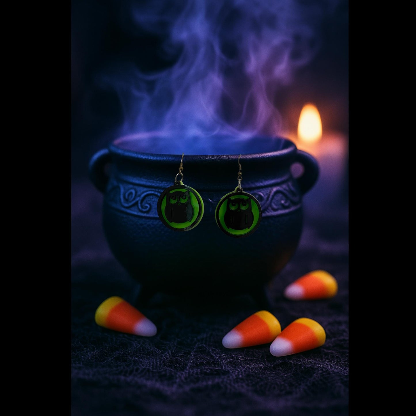 Glow Green Owl Halloween Earrings | Spooky Witchy Jewelry
