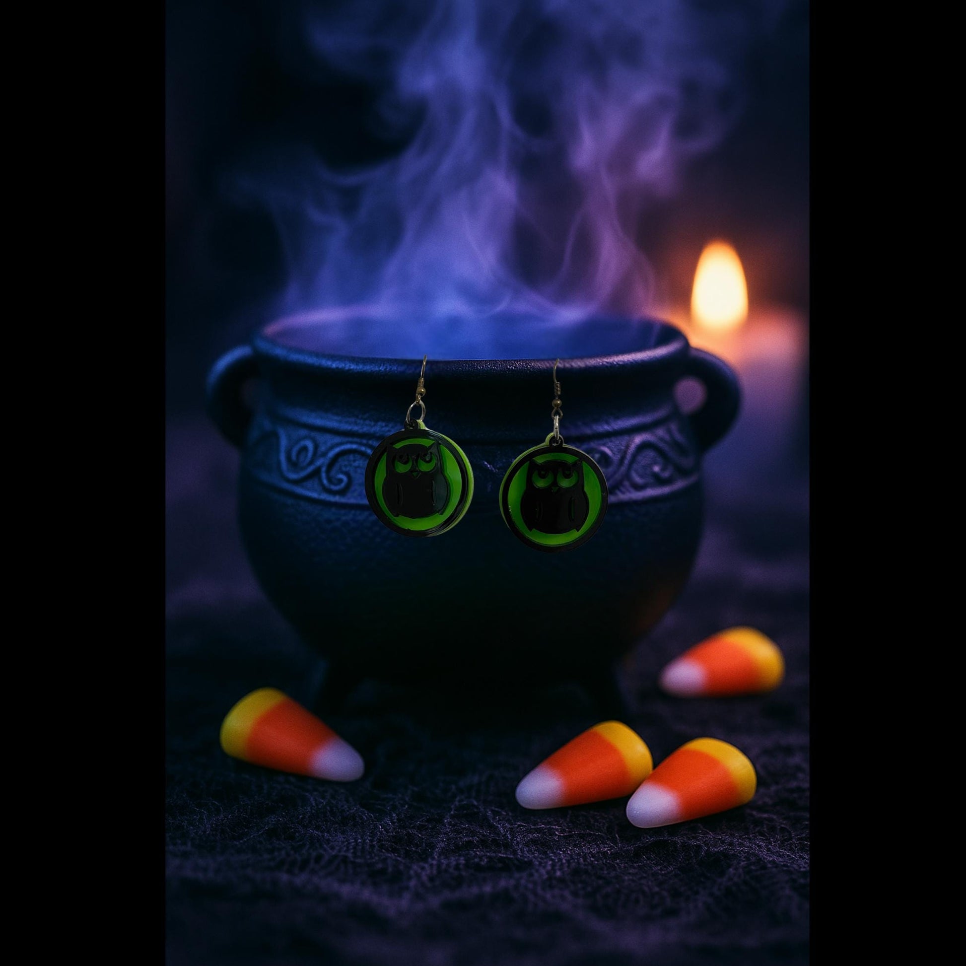 Glow Green Owl Halloween Earrings | Spooky Witchy Jewelry