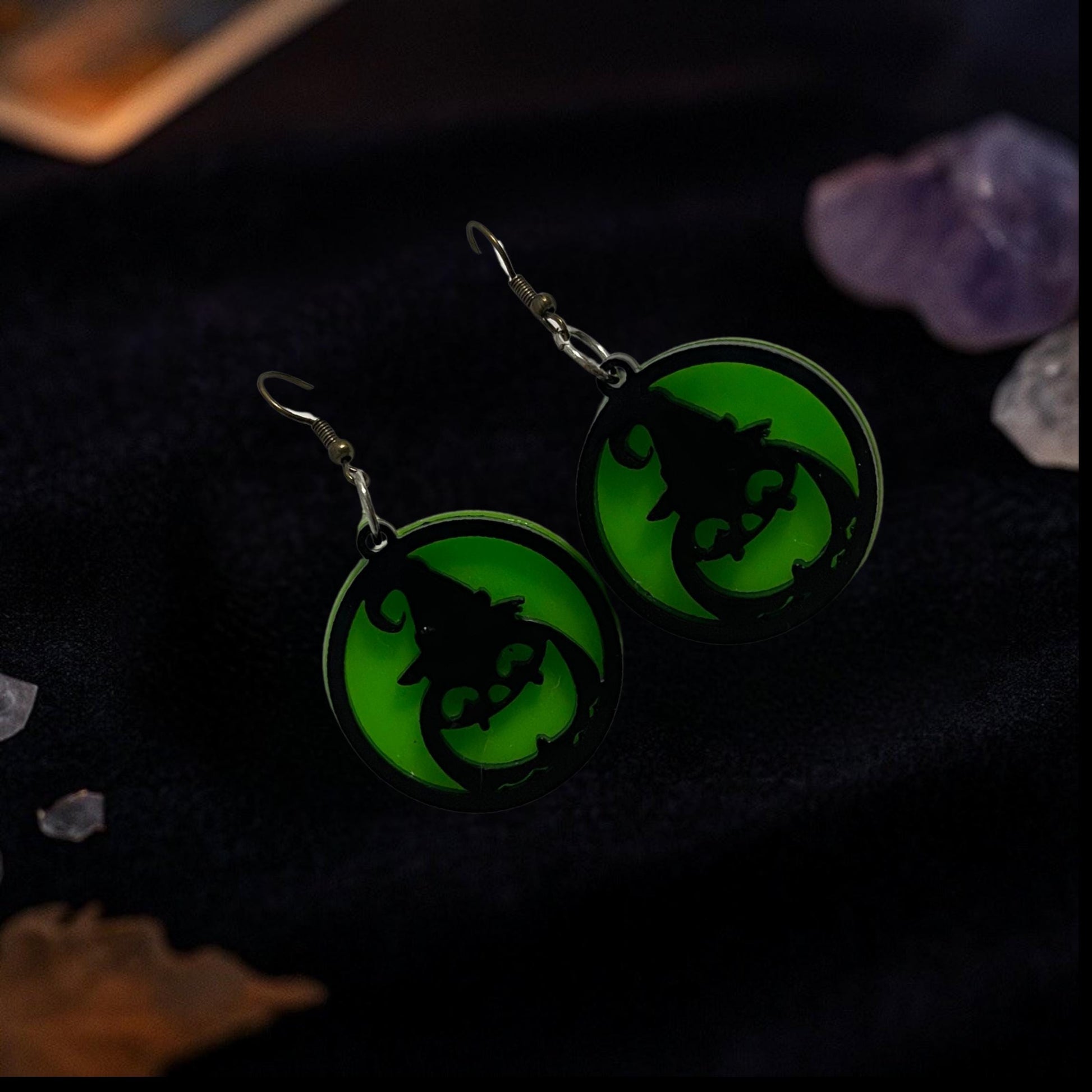 Glow Green Pumpkin Witch Hat Earrings | Handmade Acrylic Halloween Jewelry
