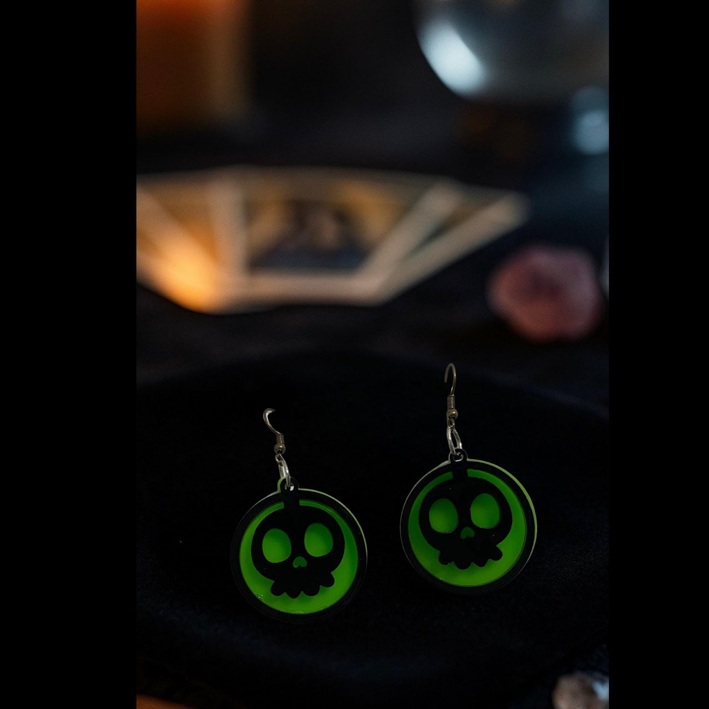 Glow Green Skull Halloween Earrings | Handmade Acrylic Gothic Jewelry