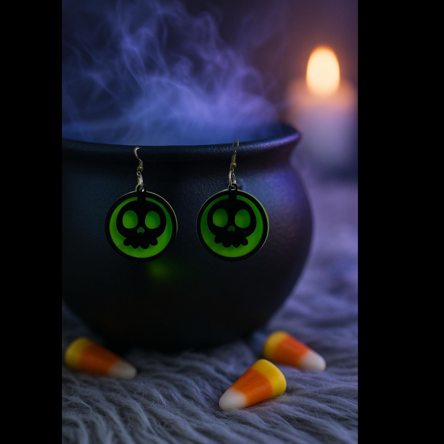 Glow Green Skull Halloween Earrings | Handmade Acrylic Gothic Jewelry