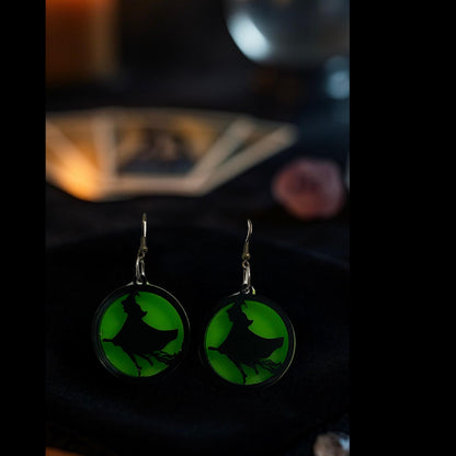 Green Acrylic Witch Earrings | Spooky Halloween Dangle Jewelry