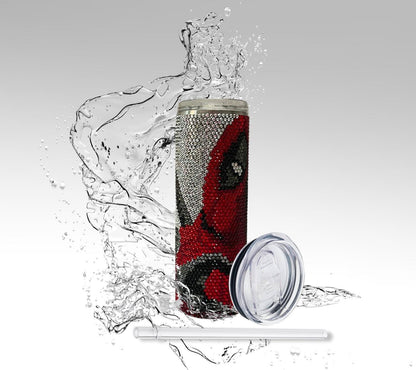 Deadpool Rhinestone Tumbler | 20oz Bling Marvel Cup | Sparkly Red Black Stainless Mug | Superhero Fan Gift | Handmade Crystal Drinkware