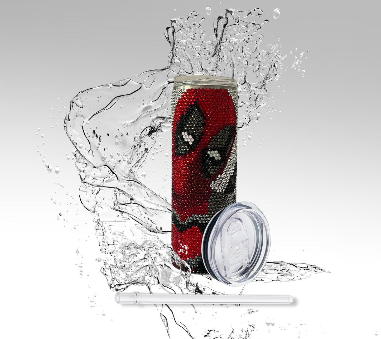 Deadpool Rhinestone Tumbler | 20oz Bling Marvel Cup | Sparkly Red Black Stainless Mug | Superhero Fan Gift | Handmade Crystal Drinkware