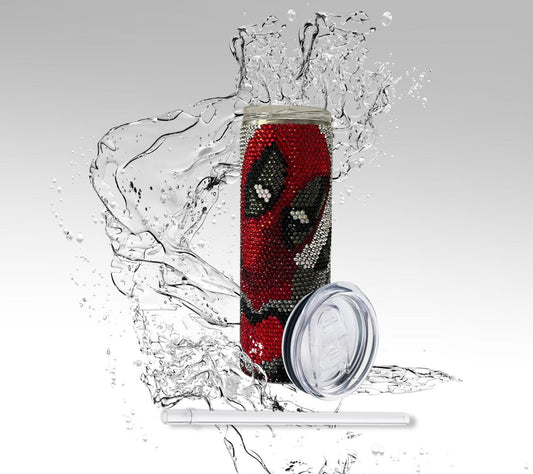 Deadpool Rhinestone Tumbler | 20oz Bling Marvel Cup | Sparkly Red Black Stainless Mug | Superhero Fan Gift | Handmade Crystal Drinkware