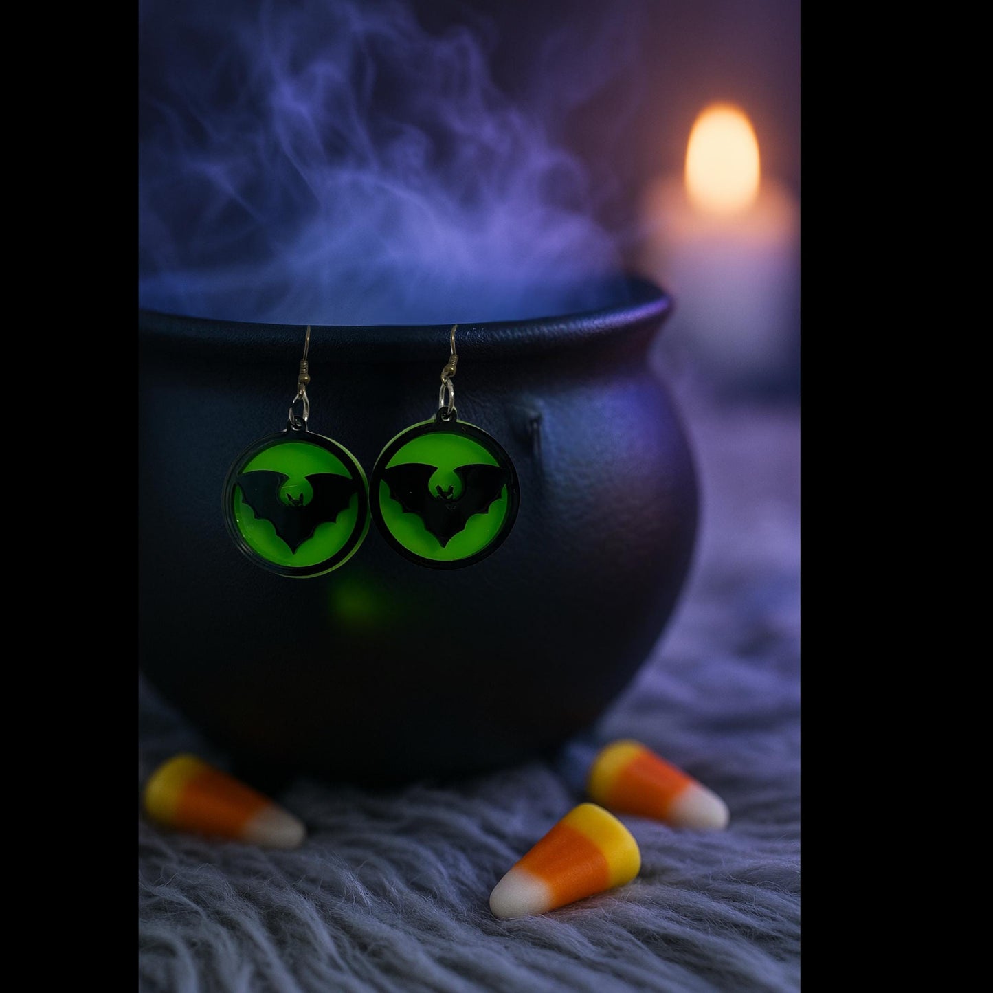 Glow Green Acrylic Bat Earrings: Spooky Halloween Dangle Jewelry