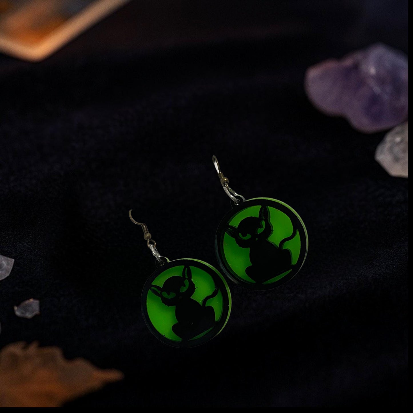Glow Green Acrylic Cat Earrings | Handmade Halloween Jewelry
