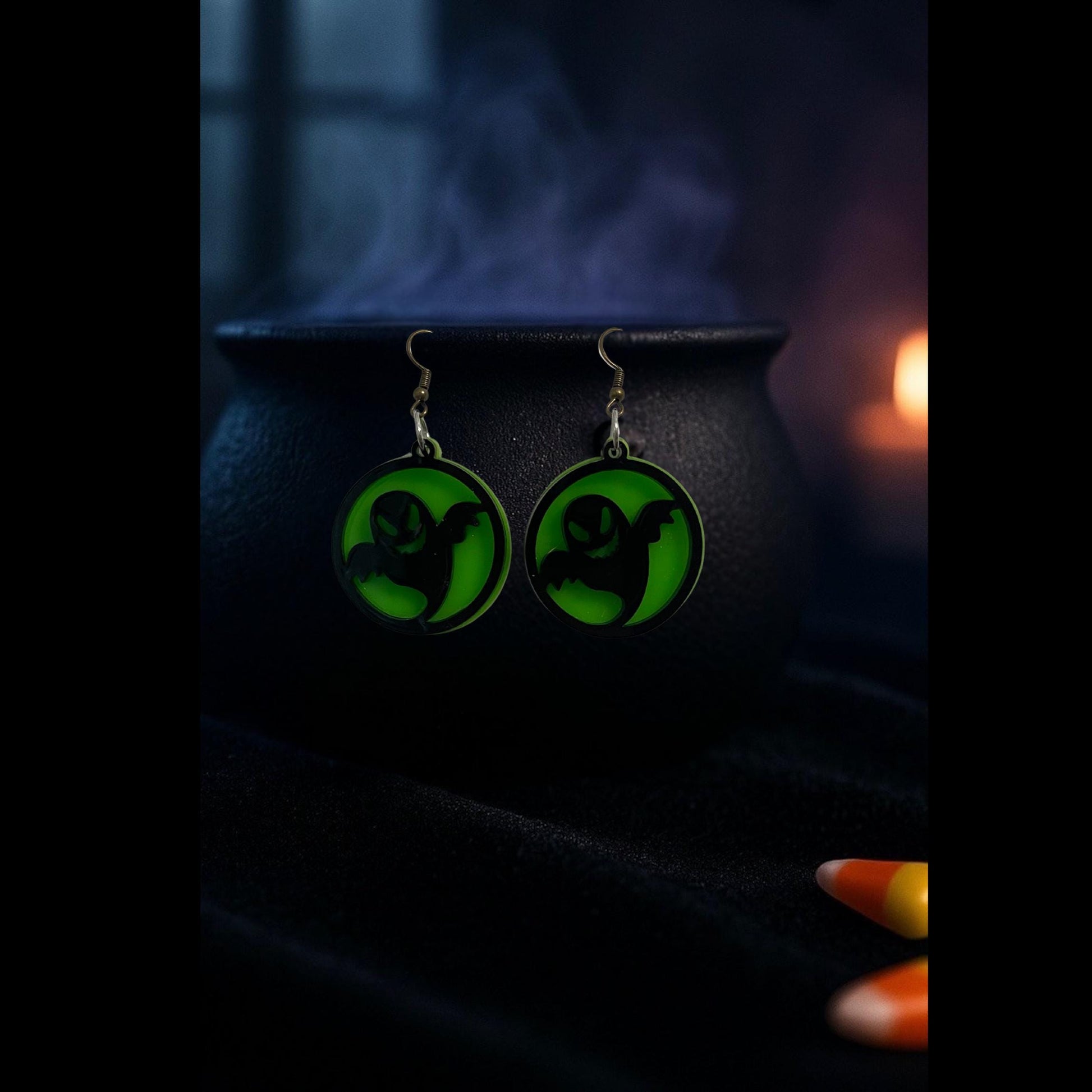 Glow Green Ghost Earrings | Handmade Acrylic Halloween Jewelry