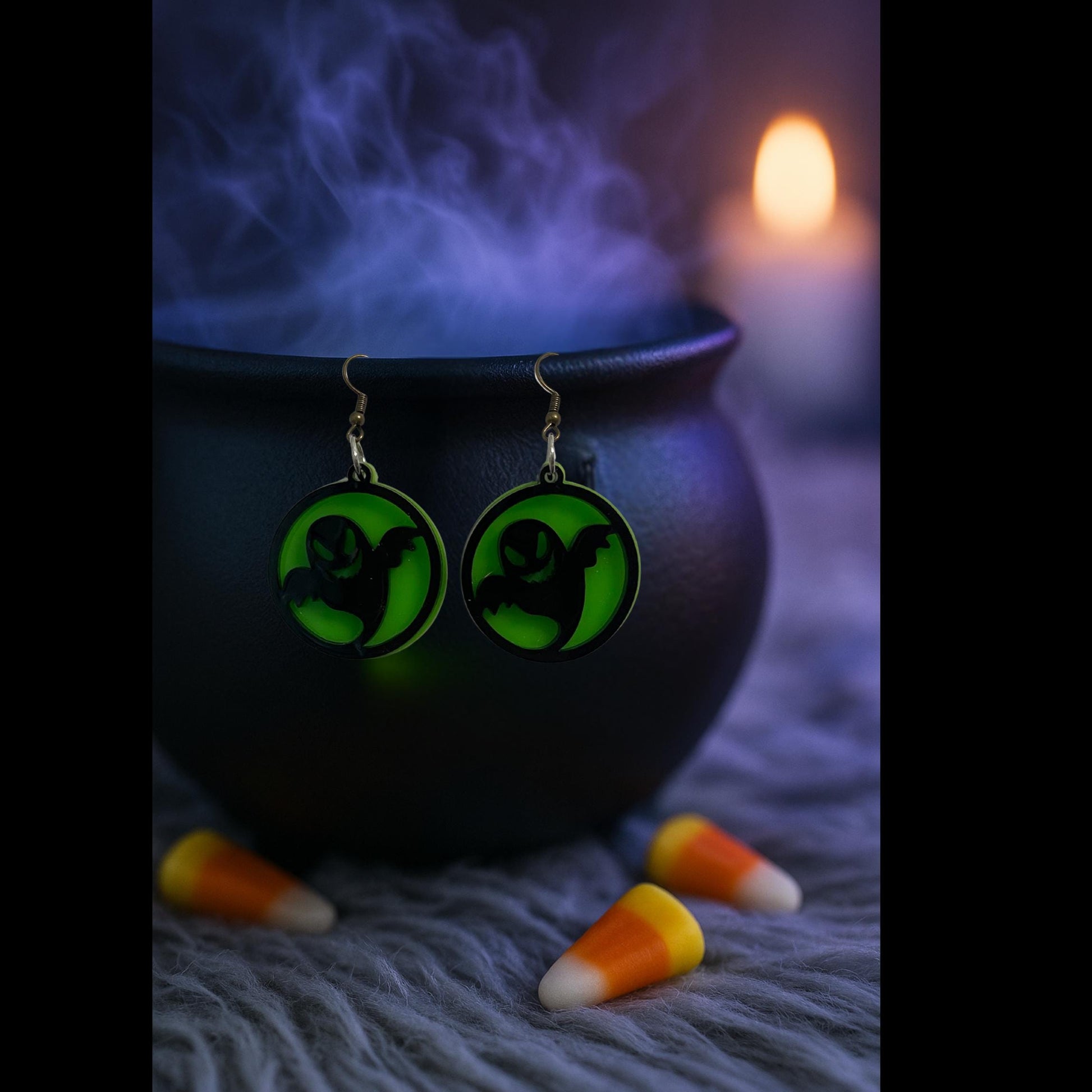 Glow Green Ghost Earrings | Handmade Acrylic Halloween Jewelry