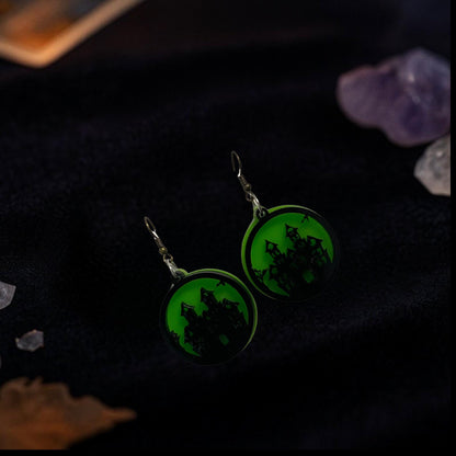 Glow Green Haunted House Earrings | Halloween Acrylic Dangle Jewelry