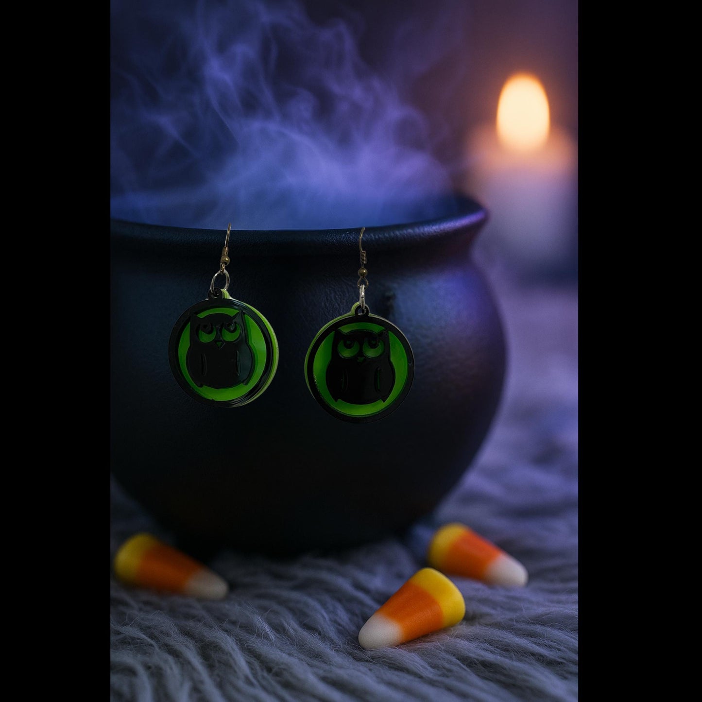 Glow Green Owl Halloween Earrings | Spooky Witchy Jewelry