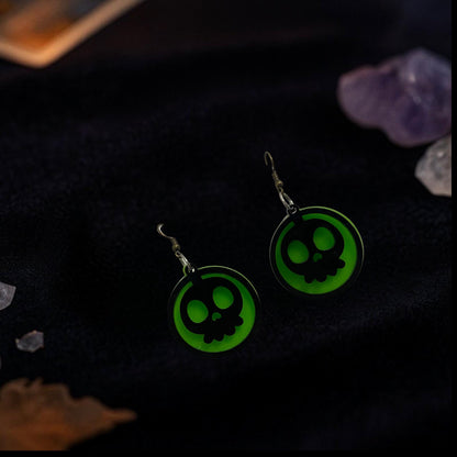 Glow Green Skull Halloween Earrings | Handmade Acrylic Gothic Jewelry