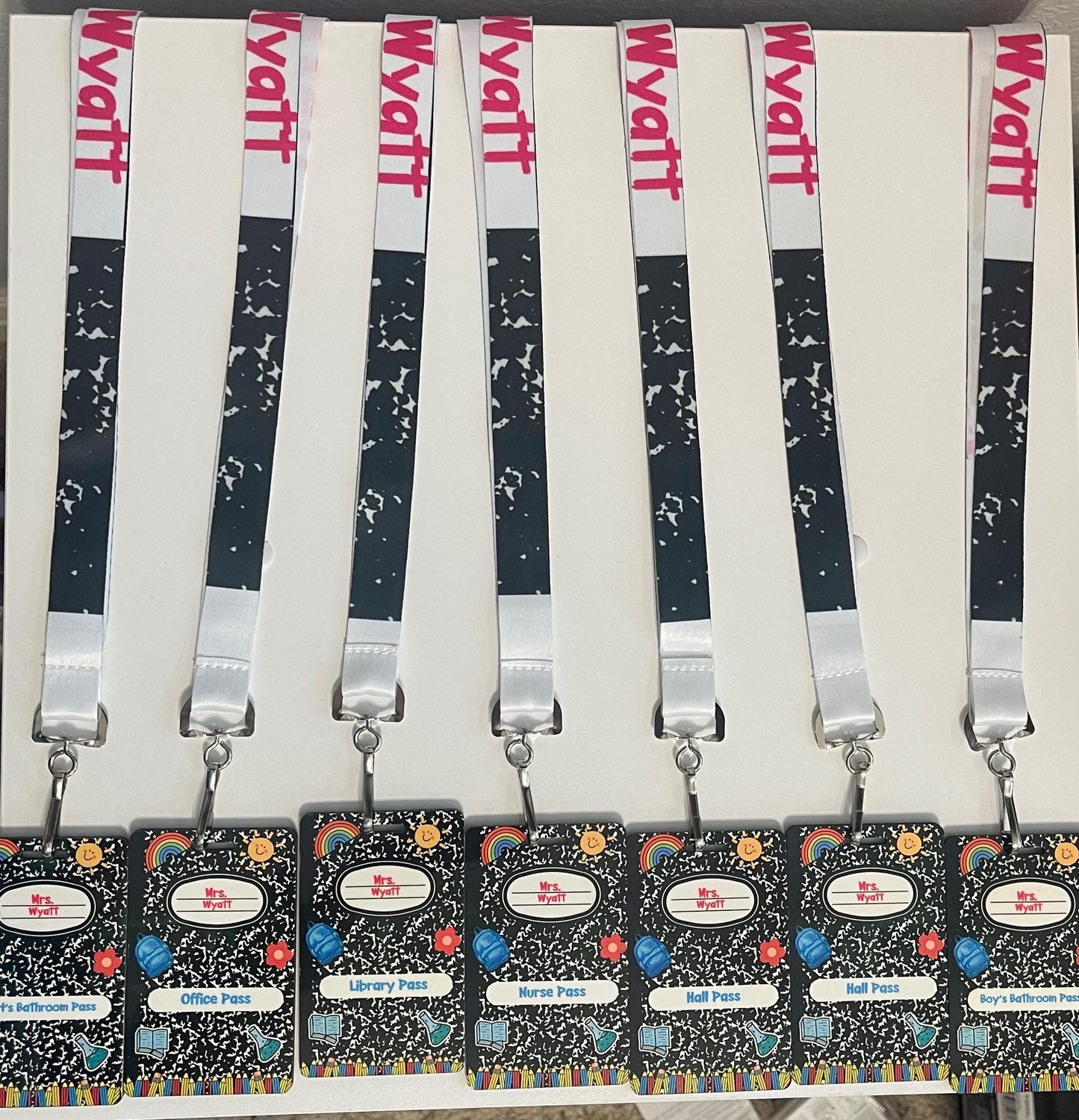 Personalized Teacher Hall Pass Set: Laser Engraved Acrylic Classroom Lanyard Passes