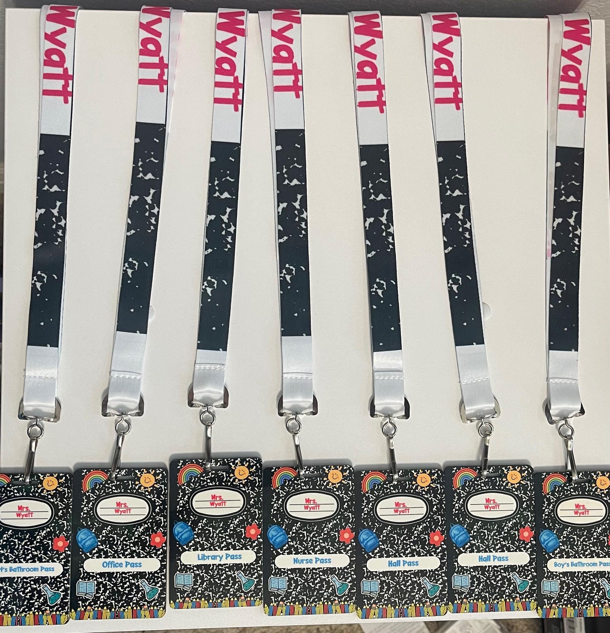 Personalized Teacher Hall Pass Set: Laser Engraved Acrylic Classroom Lanyard Passes